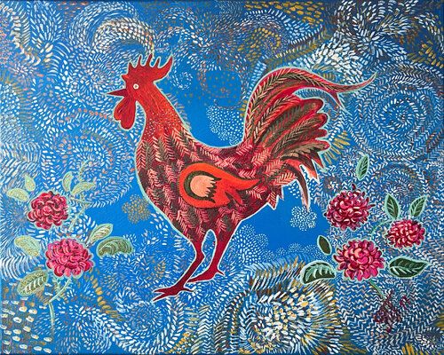 Roter Hahn by Tatjana Perowa, Painting for Sale on Singulart