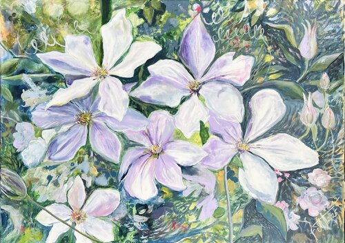 Lila Clematis by Tatjana Perowa, Painting for Sale on Singulart