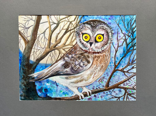 Eule im Zauberwald by Tatjana Perowa, Painting for Sale on Singulart