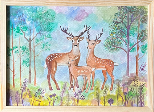 Rehfamilie im Zauberwald by Tatjana Perowa, 회화 for Sale on Singulart