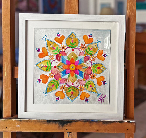 Mandala Herzblume van Tatjana Perowa, Schilderij te koop op Singulart