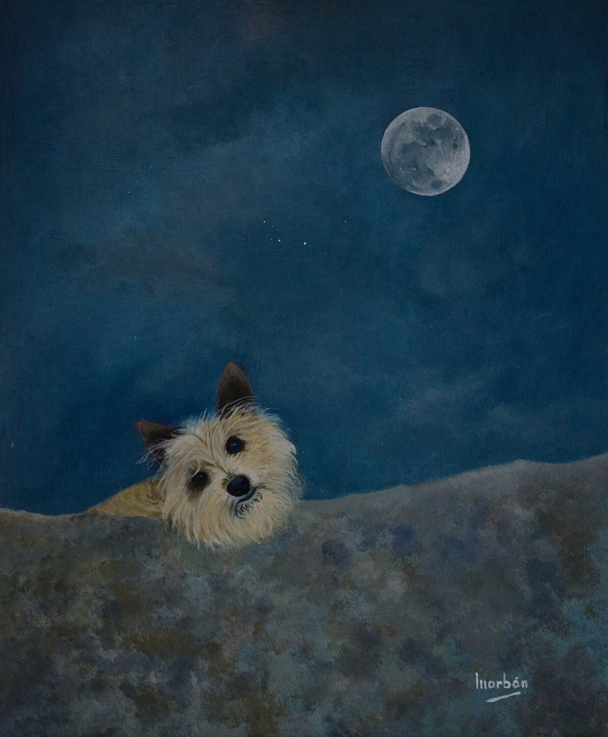 Nicolas y la luna juan Alfonso Marban Muñoz Dipinto originale in vendita