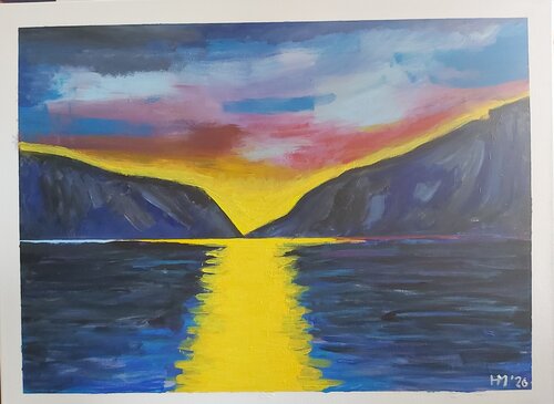 SAM26-001 Sonnenuntergang am Fjord von Michael Hoos, Malerei kaufen auf Singulart