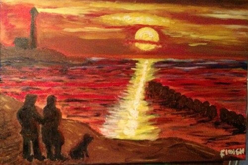 SLS154-006 Paar schaut bei Sonnenuntergang nach Hiddensee von Michael Hoos, Malerei kaufen auf Singulart
