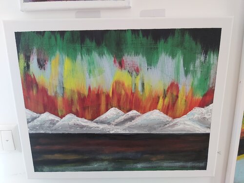 NAM25-015 Bunte Nordlichter tanzen über Berg und See von Michael Hoos, Malerei kaufen auf Singulart