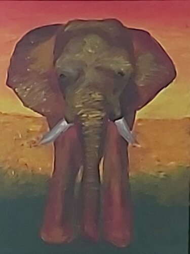 YAM24-008 Ein Elefant im Abendrot von Michael Hoos, Malerei kaufen auf Singulart