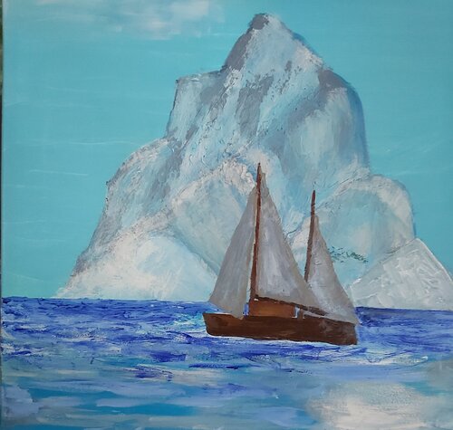 BAM25-007X Segelboot vor blauem Esiberg von Michael Hoos, Malerei kaufen auf Singulart