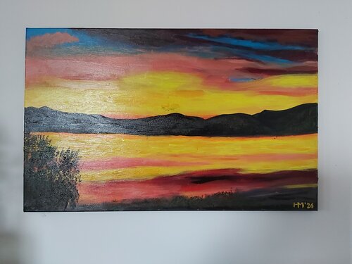 SAM26-004   Traumhafter Sonnenuntergang am Staffelsee in kräftigen Farben by Michael Hoos, Painting for Sale on Singulart
