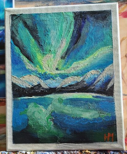 XAM25-013C grünliches Nordlicht by Michael Hoos, 회화 for Sale on Singulart