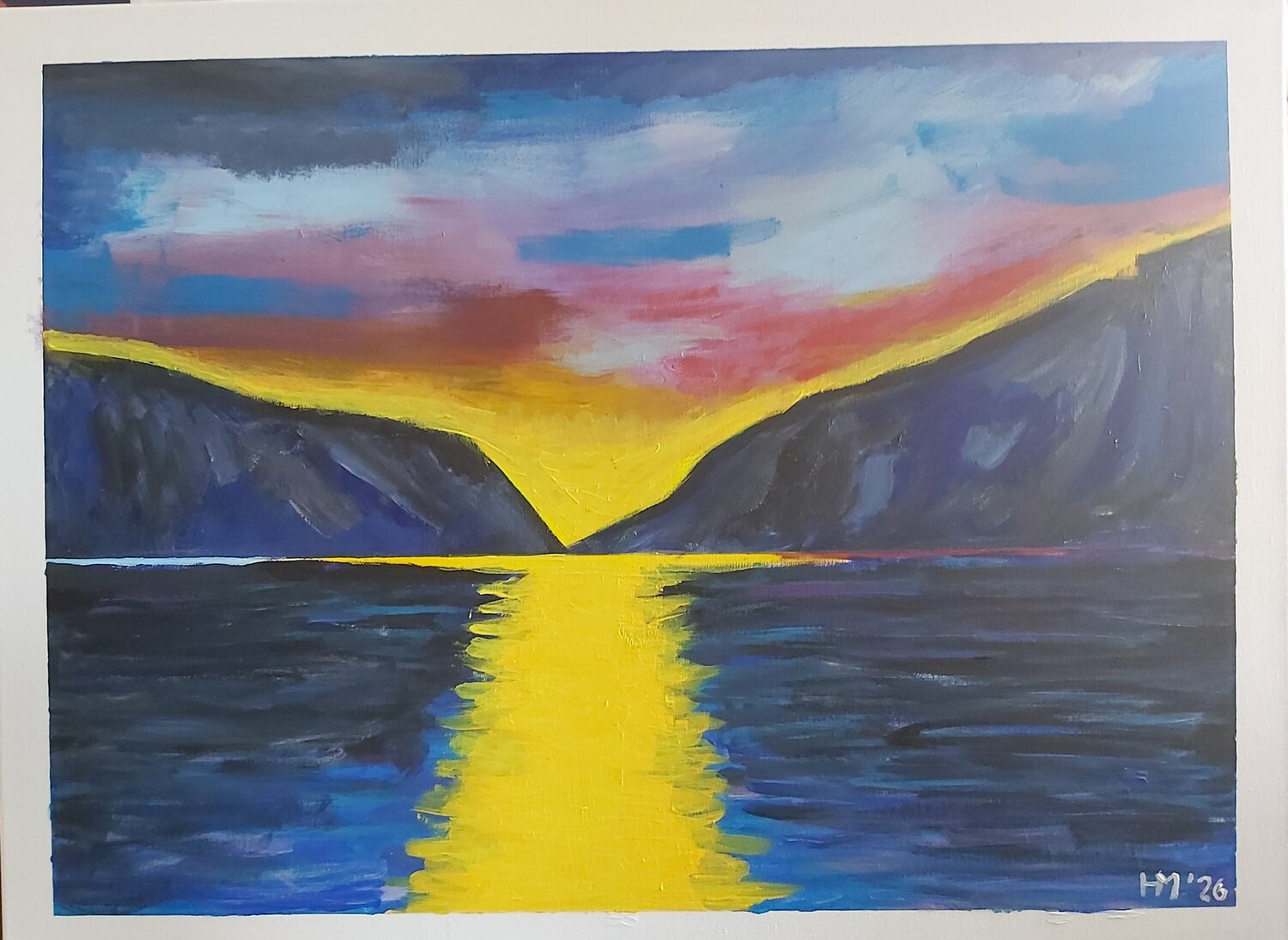 SAM26-001 Sonnenuntergang am Fjord Michael Hoos Originalgemälde zu verkaufen