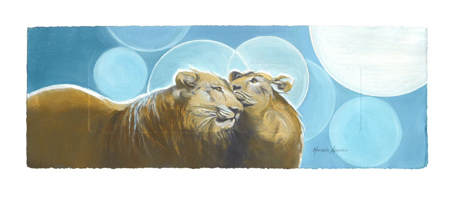 ´´ LEONES´  SOLD - VENDIDO Mercedes Aparicio Original painting for sale