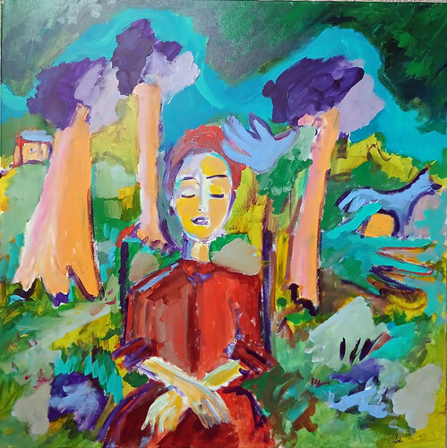 La méditation Louve by caroline Kasteller, Painting for Sale on Singulart