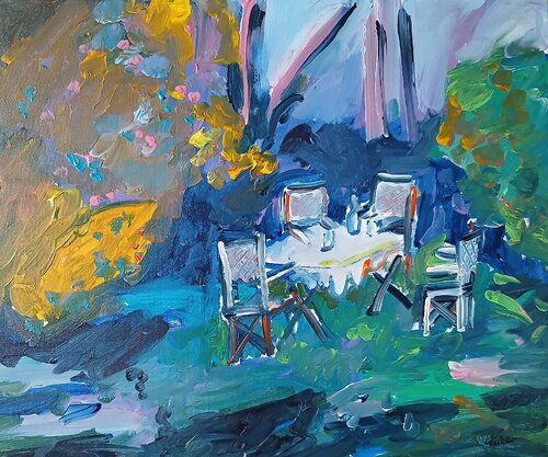 Un soir au jardin by caroline Kasteller, Painting for Sale on Singulart