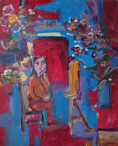 L'artiste dans son atelier di caroline Kasteller, Pittura in vendita su Singulart