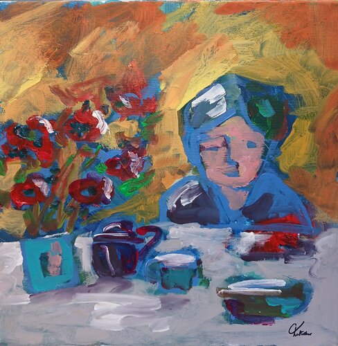 La tasse de thé chez ma grand-mère von caroline Kasteller, Malerei kaufen auf Singulart