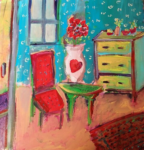 Le vase au cœur von caroline Kasteller, Malerei kaufen auf Singulart