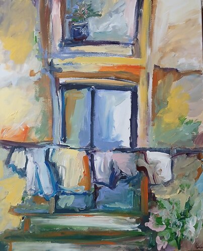 Le linge a la fenêtre di caroline Kasteller, Pittura in vendita su Singulart