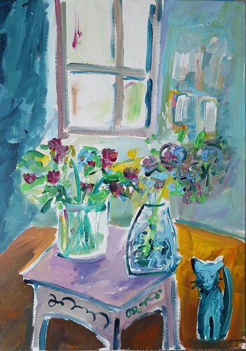 Le chat bleu di caroline Kasteller, Pittura in vendita su Singulart
