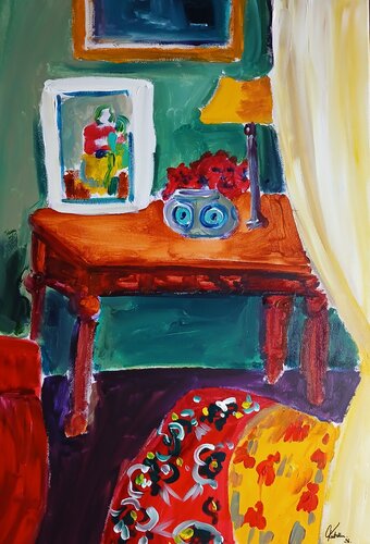 Le rideau jaune di caroline Kasteller, Pittura in vendita su Singulart