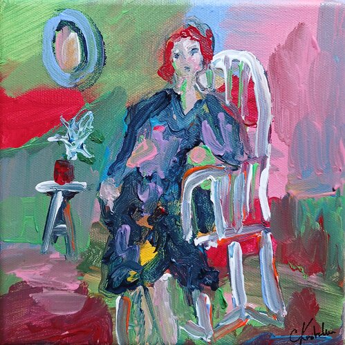 Femme dans son fauteuil von caroline Kasteller, Malerei kaufen auf Singulart