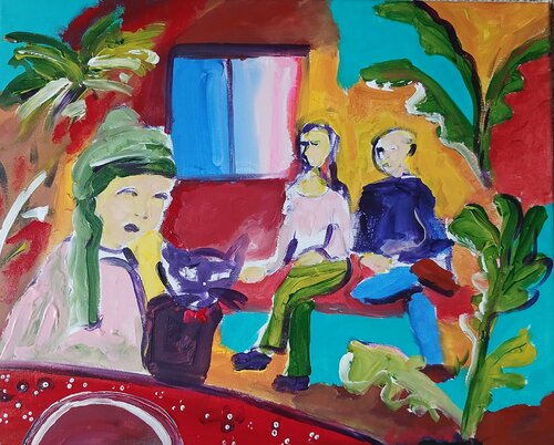 Le chat au nœud papillon van caroline Kasteller, Schilderij te koop op Singulart
