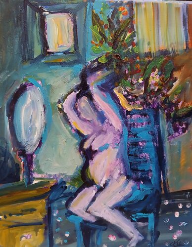 Nu, devant son miroir di caroline Kasteller, Pittura in vendita su Singulart