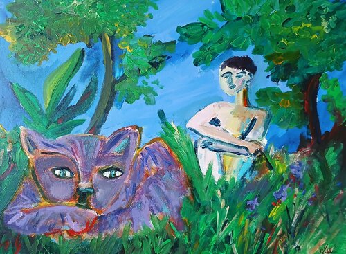 Le garçon et la bête di caroline Kasteller, Pittura in vendita su Singulart