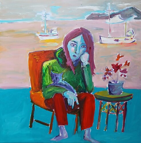 L'attente du Voyage di caroline Kasteller, Pittura in vendita su Singulart