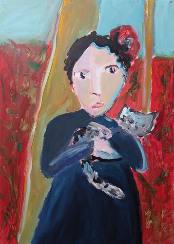 Nana et le chat van caroline Kasteller, Schilderij te koop op Singulart
