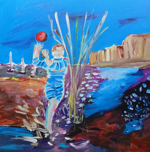 L'heureux baigneur plage du Douanier di caroline Kasteller, Pittura in vendita su Singulart