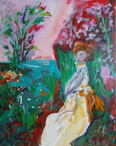 Contenir ses pensées dans son jardin rouge von caroline Kasteller, Malerei kaufen auf Singulart