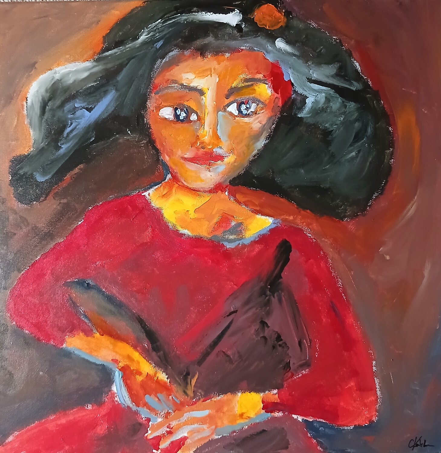 Femme au chapeau caroline Kasteller Originalgemälde zu verkaufen
