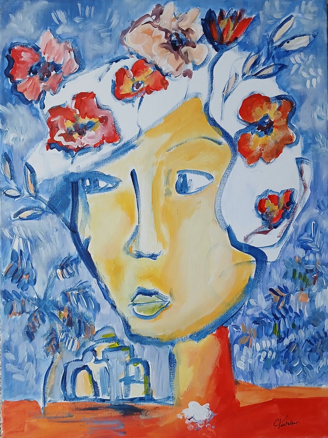 Femme coquelicot caroline Kasteller Originalgemälde zu verkaufen
