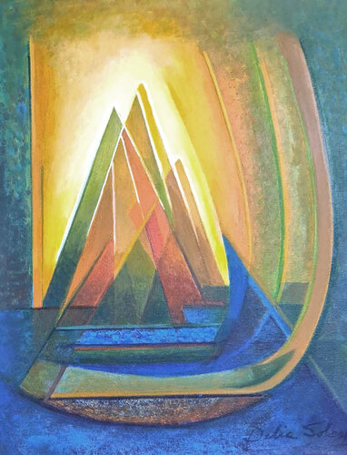 Luminoso con triángulos di Delia Solari, Pittura in vendita su Singulart