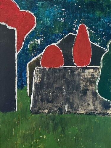 Une église derrière un mur 3 by Zoé COTTE, Painting for Sale on Singulart