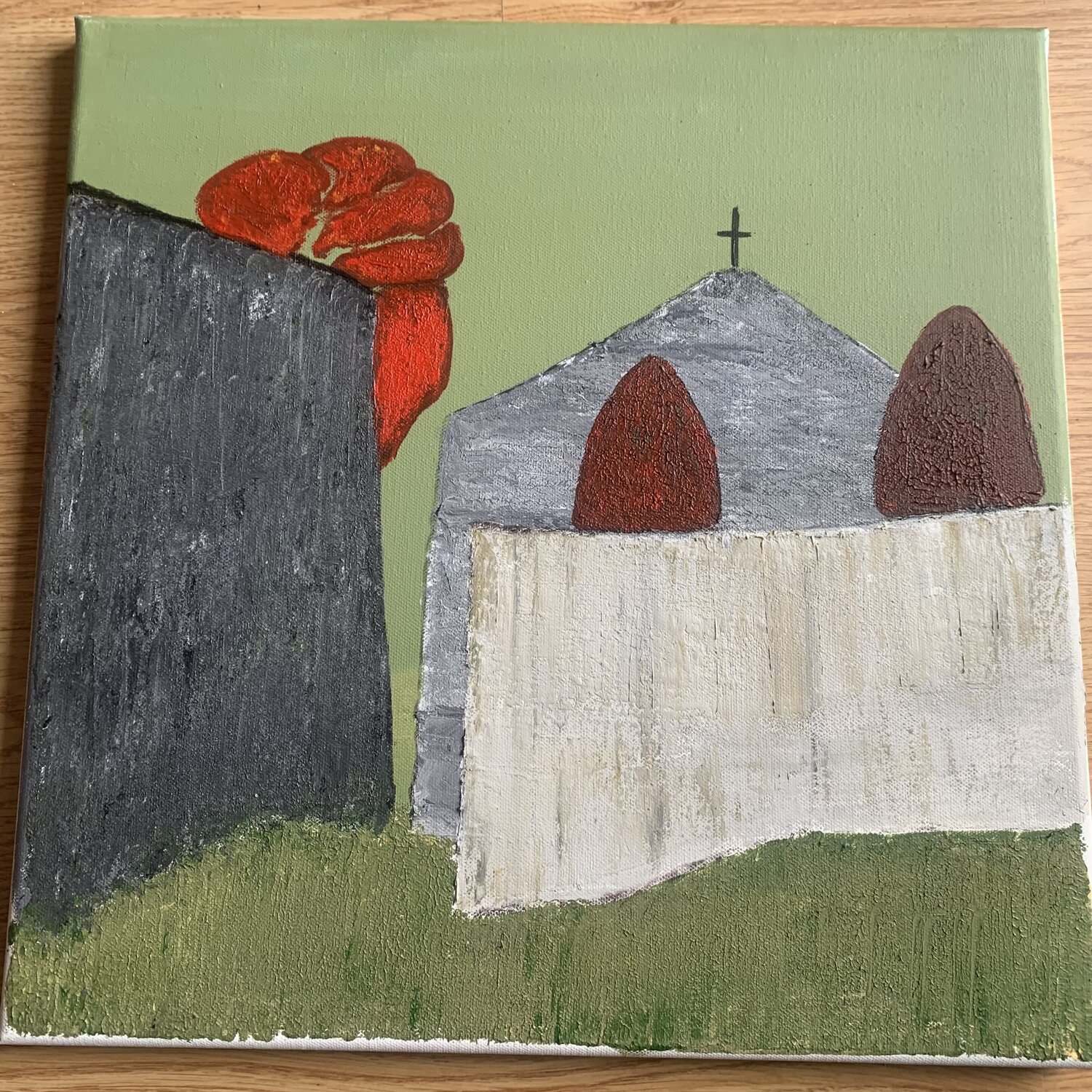 Une église derrière un mur 2 Zoé COTTE Originalgemälde zu verkaufen