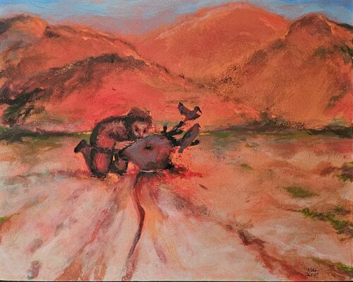 Neanderthal with Caribou Head van Steve Kobb, Schilderij te koop op Singulart