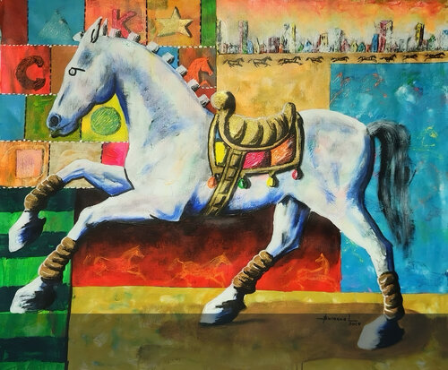 Galopando en el Norte I di Yovanny Saracual, Pittura in vendita su Singulart