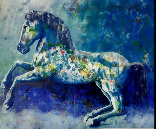 Blue Horse Dream di Yovanny Saracual, Pittura in vendita su Singulart