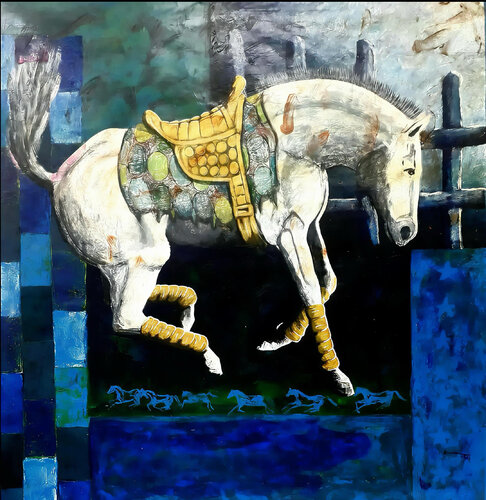 The Neigh in Action XI van Yovanny Saracual, Schilderij te koop op Singulart