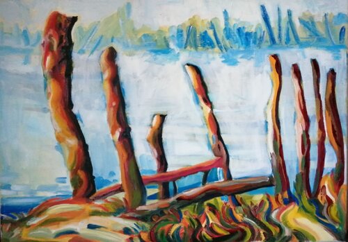 Poteaux chenal, Cayenne van Joel Garriga, Schilderij te koop op Singulart