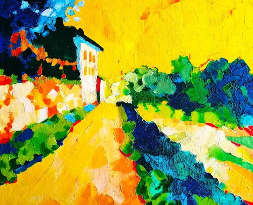 Château- Gaillard, lumière sur la demeure di Joel Garriga, Pittura in vendita su Singulart