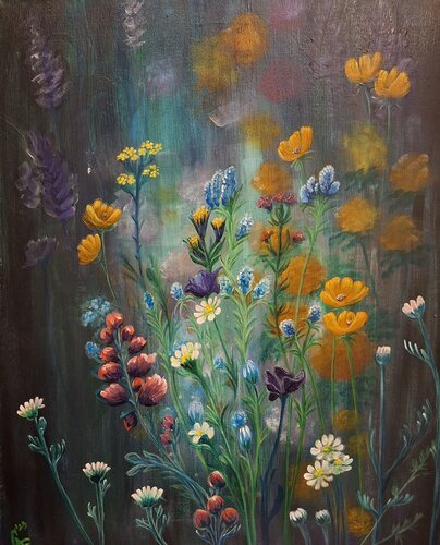Fiori selvatici nel bosco di Svetla Stoyanova Bassi, Pittura in vendita su Singulart