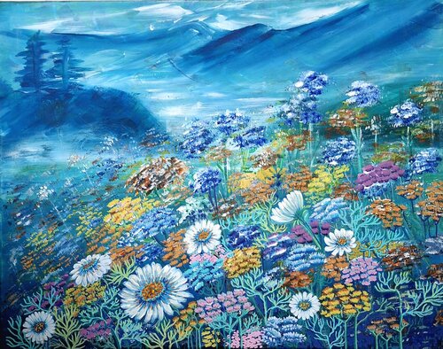 Flowers in the mountain di Svetla Stoyanova Bassi, Pittura in vendita su Singulart