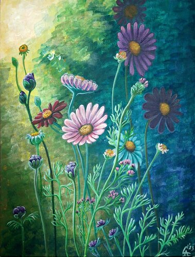Flowers in my garden by Svetla Stoyanova Bassi, Painting for Sale on Singulart