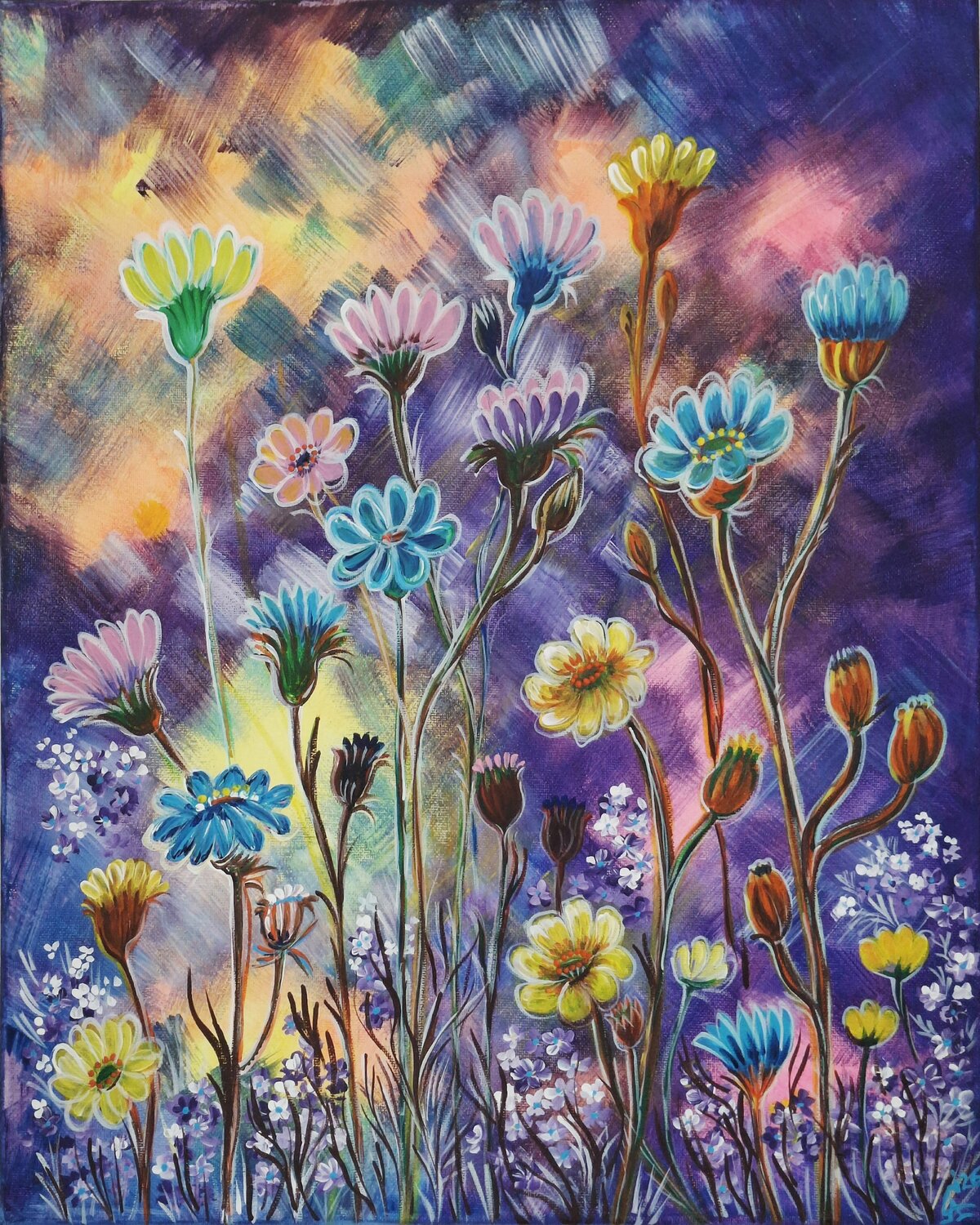 Drawing flowers Svetla Stoyanova Bassi Dipinto originale in vendita