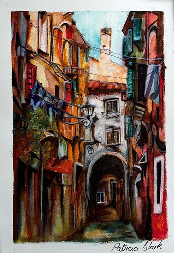 Laundry in the Laneway de Patricia Cleland Clark, Pintura a la venta en Singulart