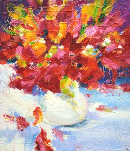 Poppies in a white vase. van Iryna Kastsova, Schilderij te koop op Singulart