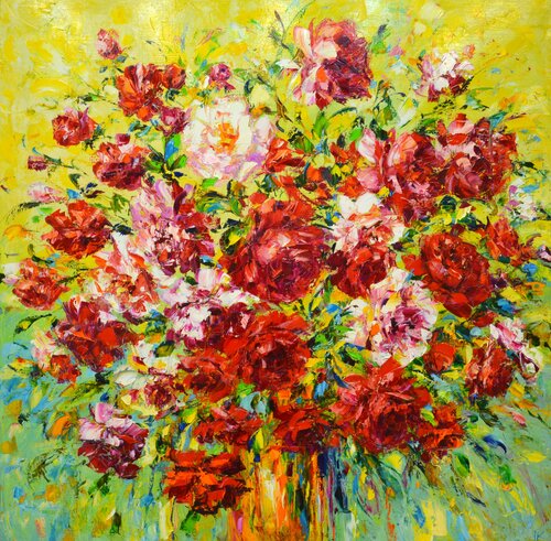 Summer bouquet of roses. von Iryna Kastsova, Malerei kaufen auf Singulart