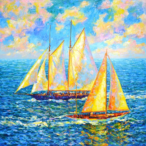 Golden sails. de Iryna Kastsova, Pintura a la venta en Singulart